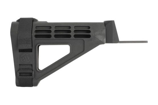 SB Tactical black AK pistol stabilizinSB Tactical black AK pistol stabilizing brace mounts to your forearm for stable and accg brace mounts to your forearm for stable and accurate one handed shooting